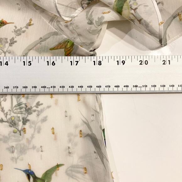 NWOT TED BAKER Top 1/4 Ivory Chiffon Hummingbird Gold Silver Swiss-Dot Long-Slv - Picture 9 of 13